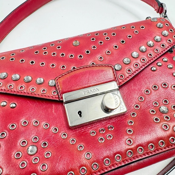 ✈️Sold!Prada Studded Grommet Sound Lock Crossbody Bag TWS - Picture 7 of 15